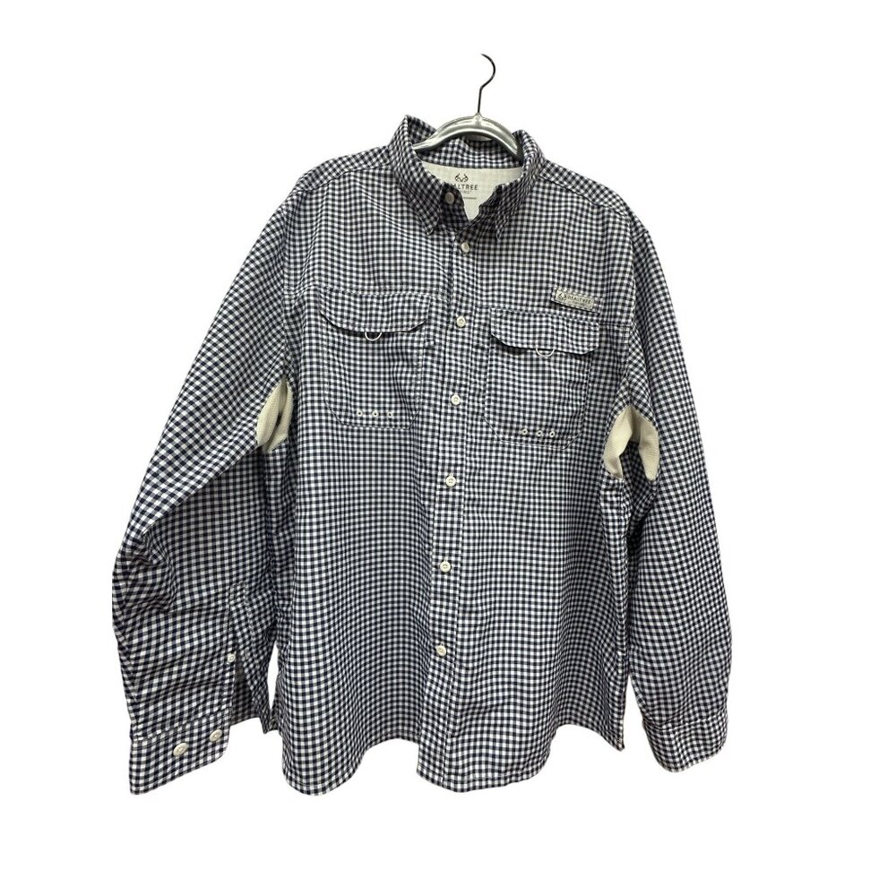 Realtree Fishing XL breathable Lightweight Blue White Gingham Long Sleeve Shirt